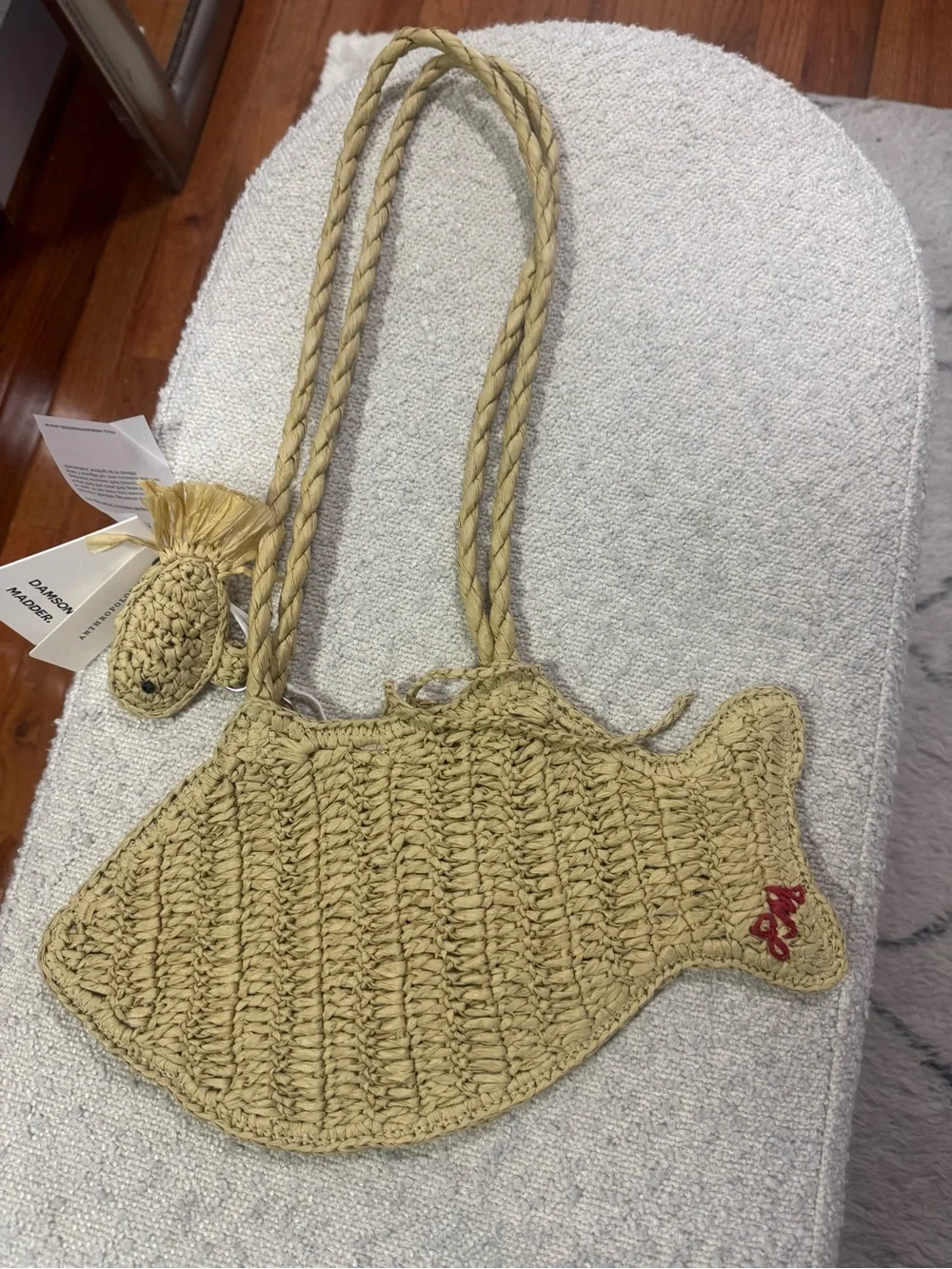 Anthropologie Fish Raffia Tote Bag NWT Woven Beach Purse - Picture 4 of 6